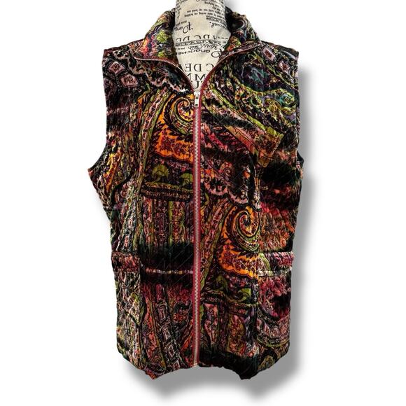 Chicos Size 2 (L) Velvet Paisley Colorful Zip Vest Jacket Art to wear Boho - Picture 5 of 5